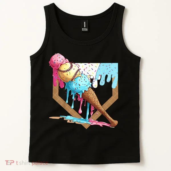 Baseball Ice Cream Dripping Baseball Home Plate Drip Tank Top
