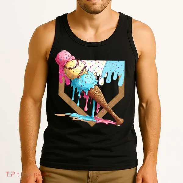 Baseball Ice Cream Dripping Baseball Home Plate Drip Tank Top