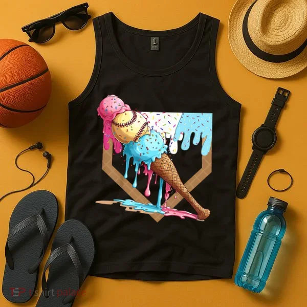 Baseball Ice Cream Dripping Baseball Home Plate Drip Tank Top