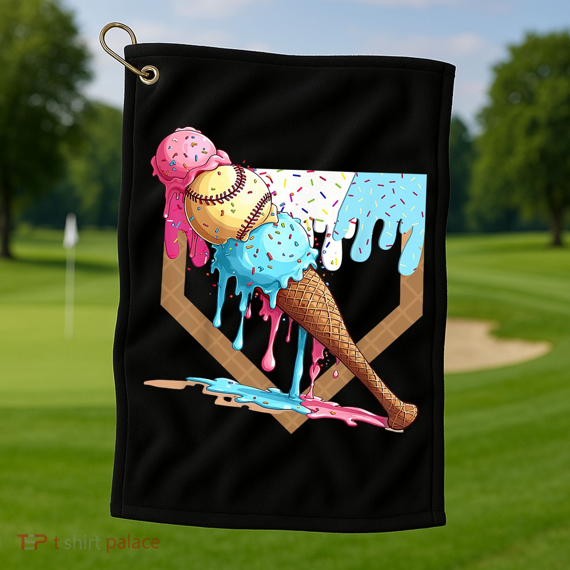 Baseball Ice Cream Dripping Baseball Home Plate Drip Golf Towel