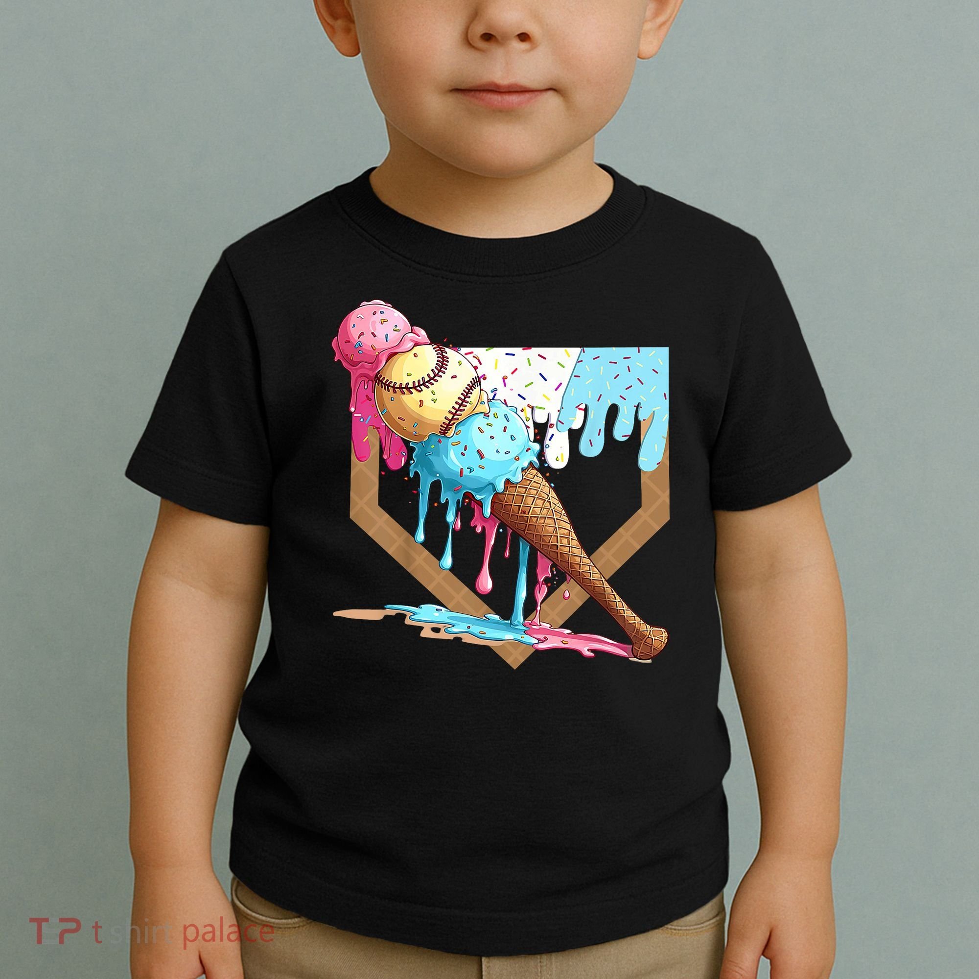 Baseball Ice Cream Dripping Baseball Home Plate Drip Toddler T-Shirt