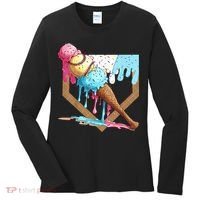 Baseball Ice Cream Dripping Baseball Home Plate Drip Women's Long Sleeve Shirt thumb 0