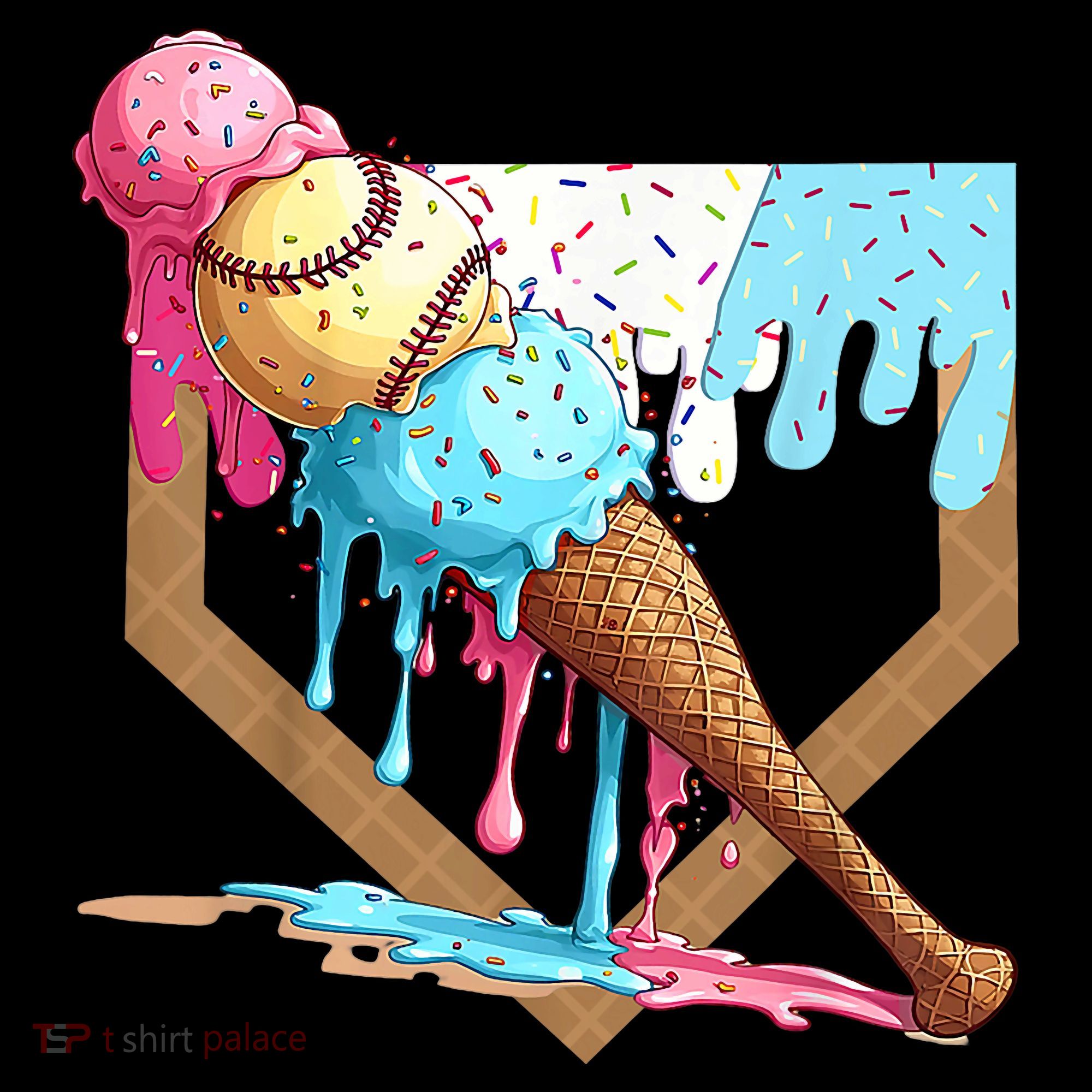 Baseball Ice Cream Dripping Baseball Home Plate Drip Women's Long Sleeve Shirt
