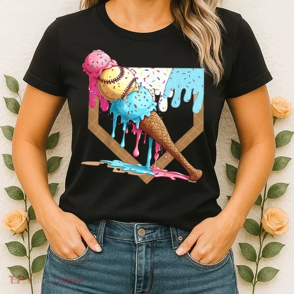 Baseball Ice Cream Dripping Baseball Home Plate Drip Women's T-Shirt
