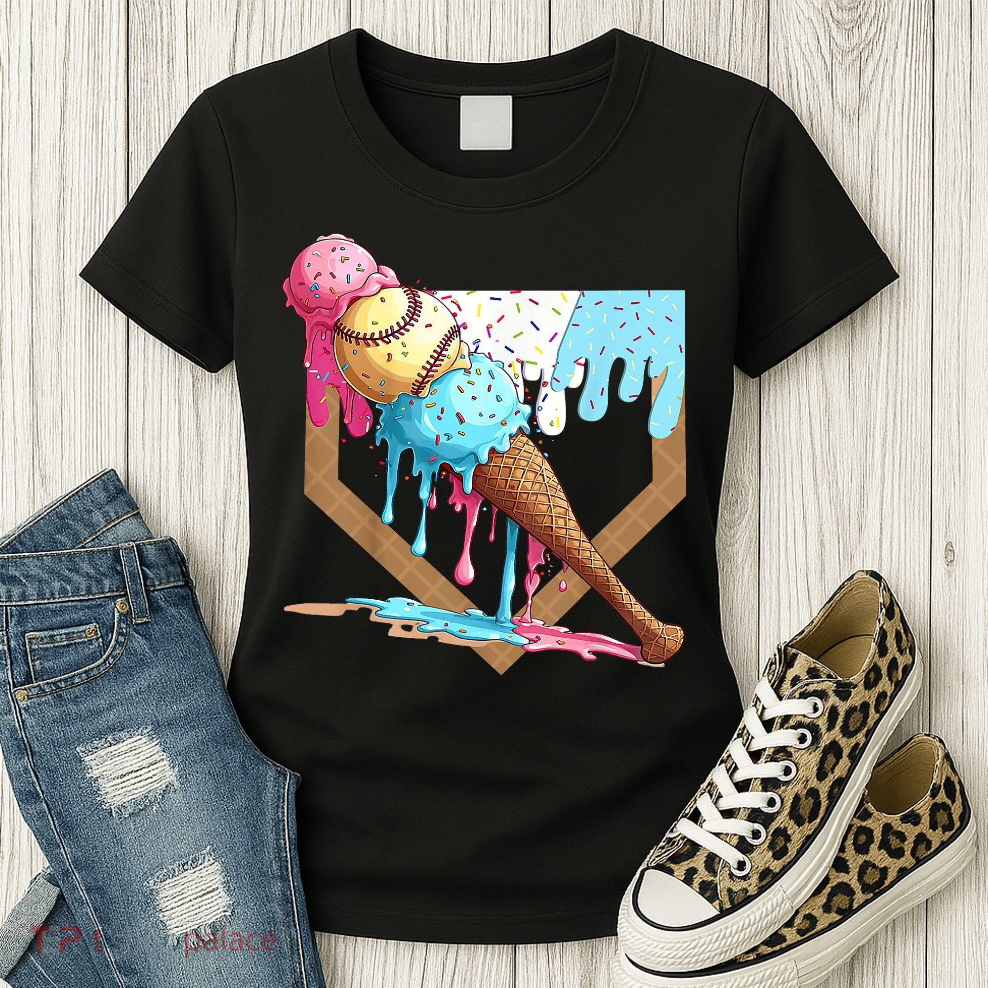 Baseball Ice Cream Dripping Baseball Home Plate Drip Women's T-Shirt