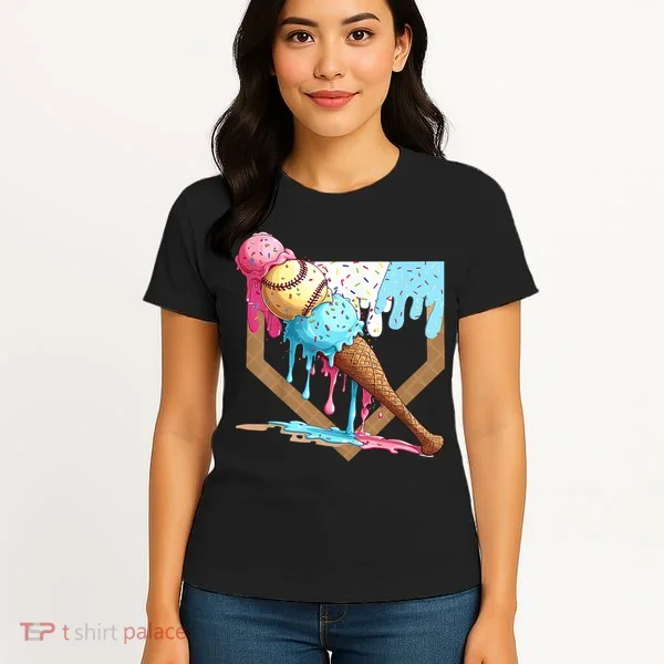 Baseball Ice Cream Dripping Baseball Home Plate Drip Women's T-Shirt