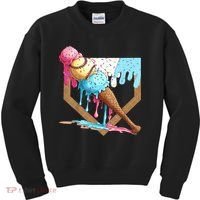 Baseball Ice Cream Dripping Baseball Home Plate Drip Kids Sweatshirt thumb 0