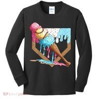 Baseball Ice Cream Dripping Baseball Home Plate Drip Kids Long Sleeve Shirt thumb 0