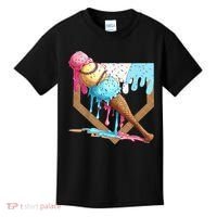 Baseball Ice Cream Dripping Baseball Home Plate Drip Kids T-Shirt thumb 0