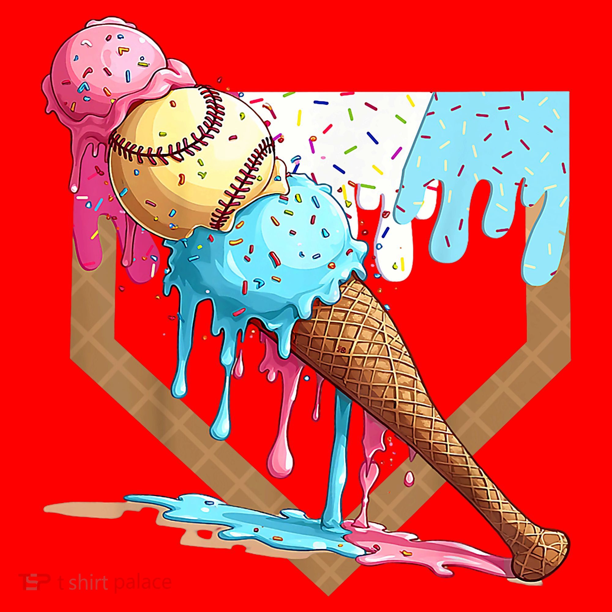 Baseball Ice Cream Dripping Baseball Home Plate Drip Santa Hat