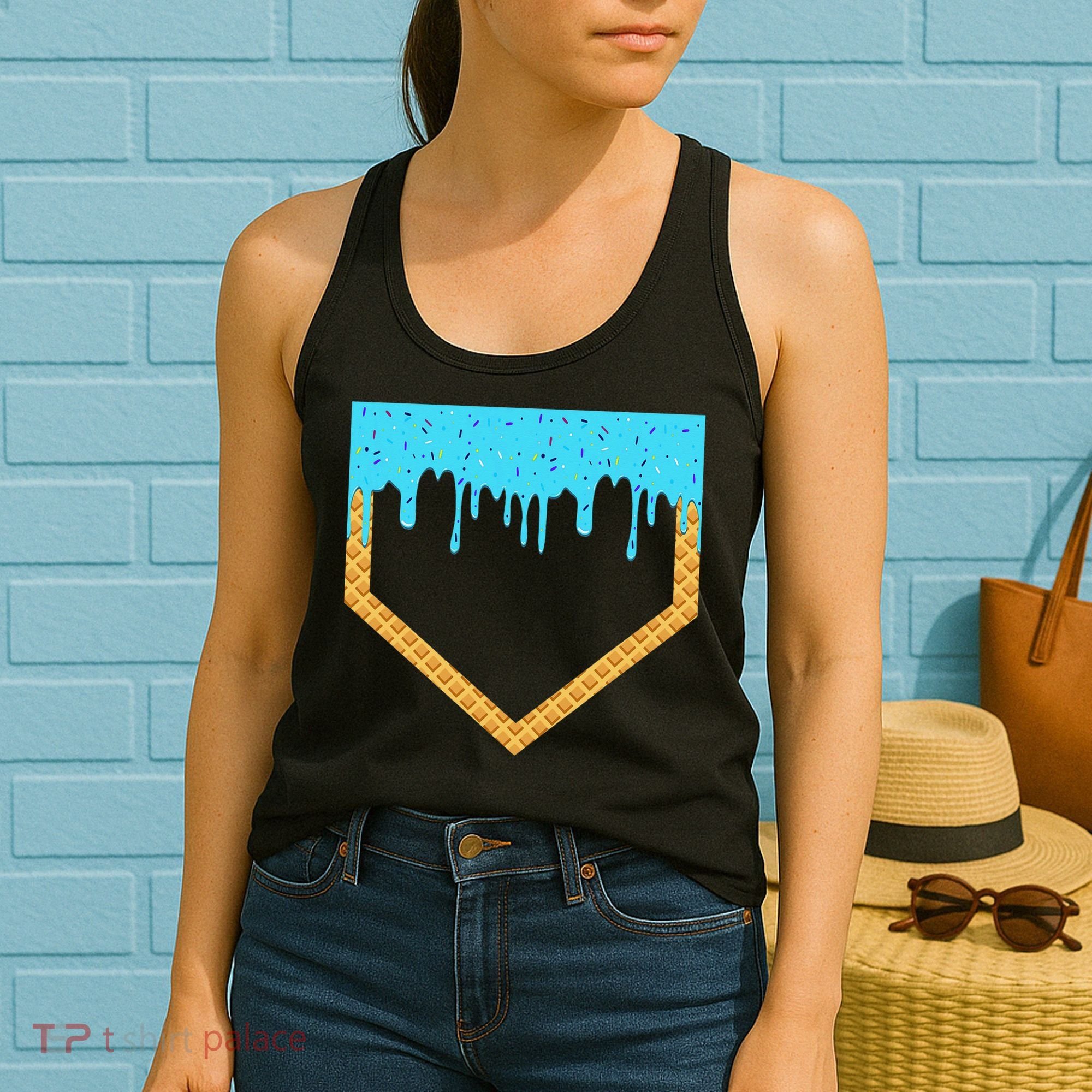 Baseball Ice Cream Dripping Baseball Home Plate Drip Women's Tank Top