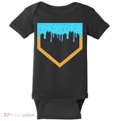 Baseball Ice Cream Dripping Baseball Home Plate Drip Baby Bodysuit