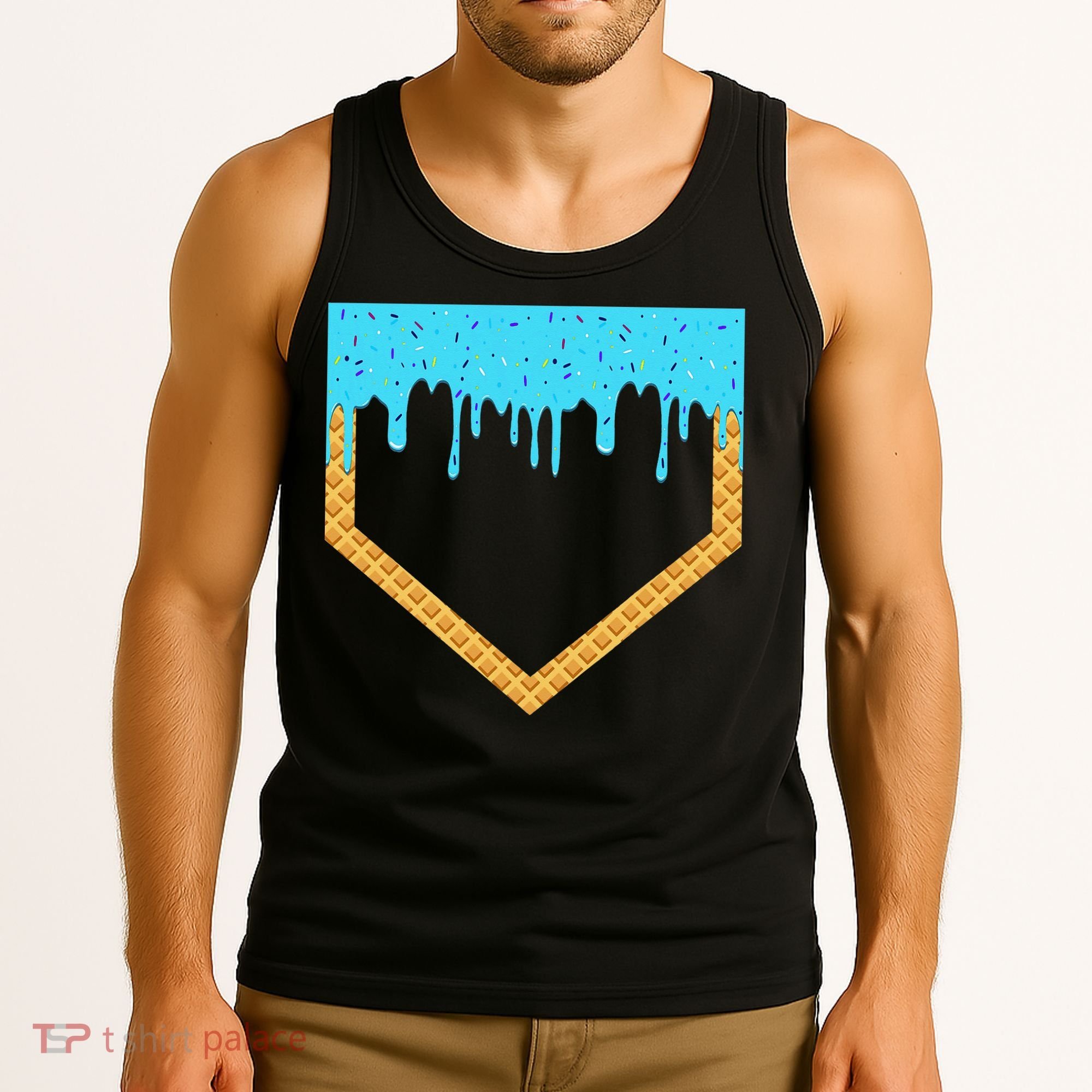 Baseball Ice Cream Dripping Baseball Home Plate Drip Tank Top