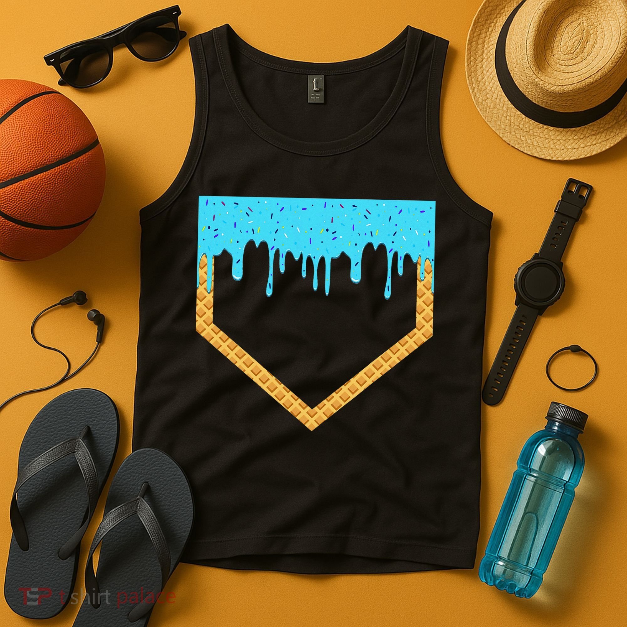 Baseball Ice Cream Dripping Baseball Home Plate Drip Tank Top