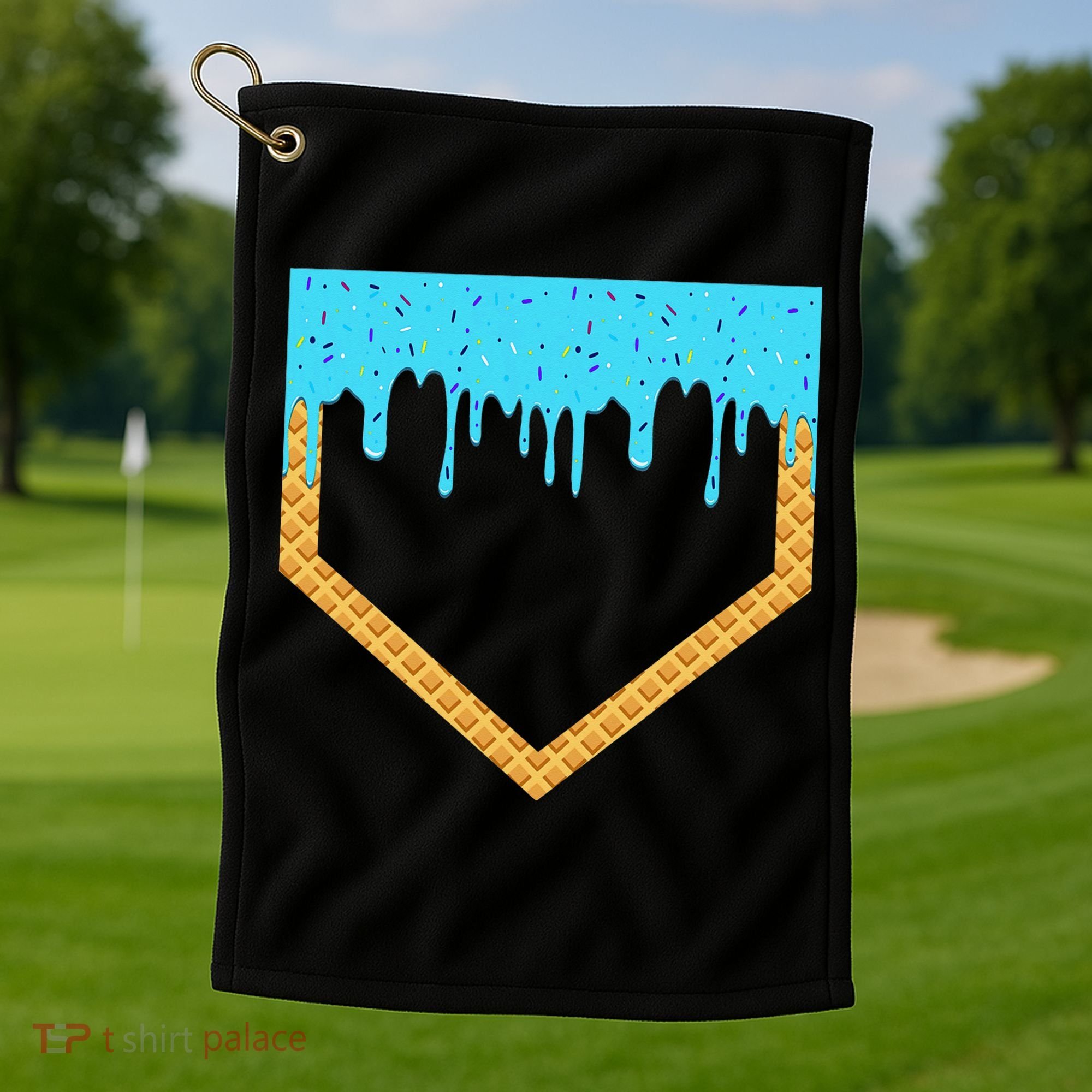 Baseball Ice Cream Dripping Baseball Home Plate Drip Golf Towel