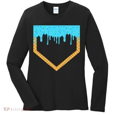 Baseball Ice Cream Dripping Baseball Home Plate Drip Women's Long Sleeve Shirt