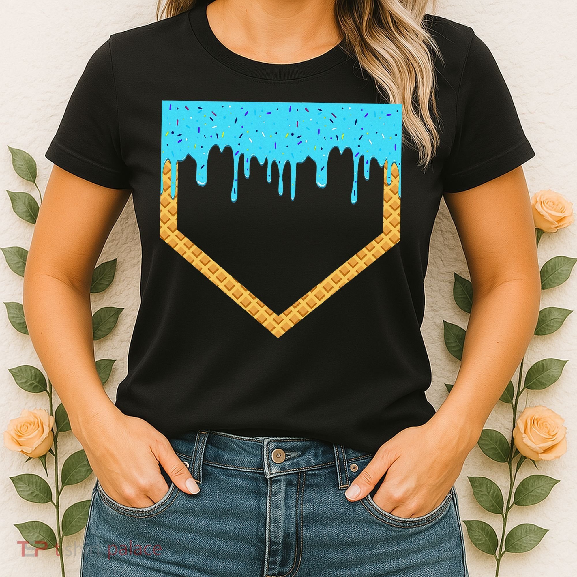 Baseball Ice Cream Dripping Baseball Home Plate Drip Women's T-Shirt