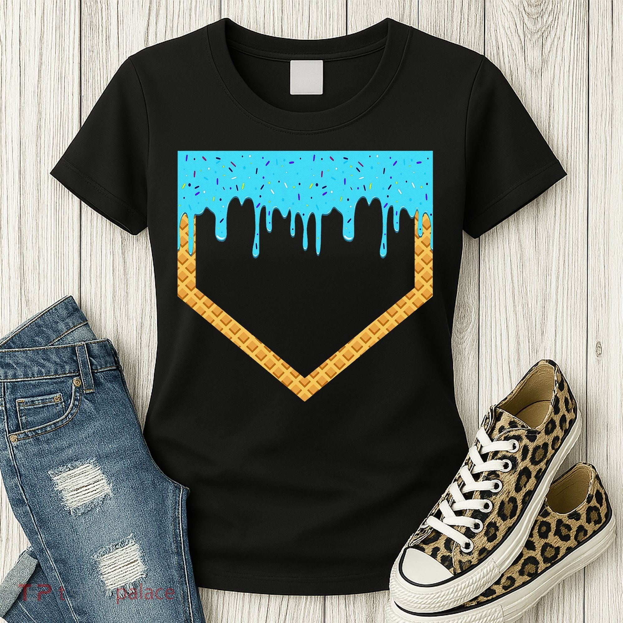 Baseball Ice Cream Dripping Baseball Home Plate Drip Women's T-Shirt