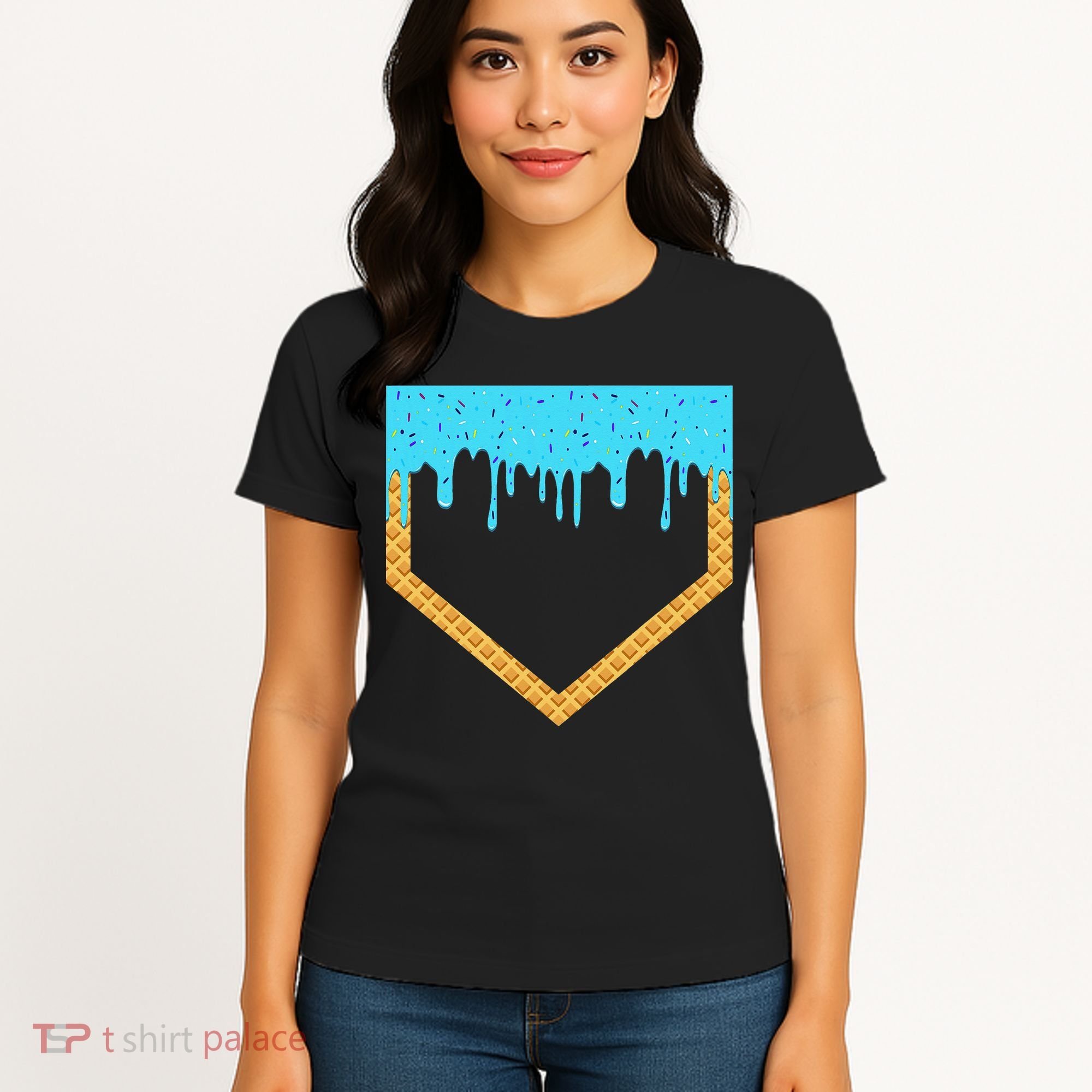 Baseball Ice Cream Dripping Baseball Home Plate Drip Women's T-Shirt