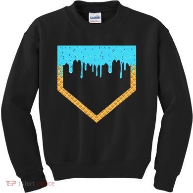 Baseball Ice Cream Dripping Baseball Home Plate Drip Kids Sweatshirt