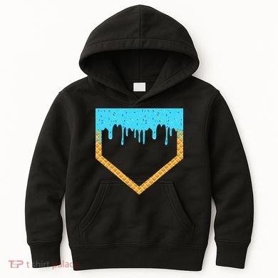 Baseball Ice Cream Dripping Baseball Home Plate Drip Kids Hoodie