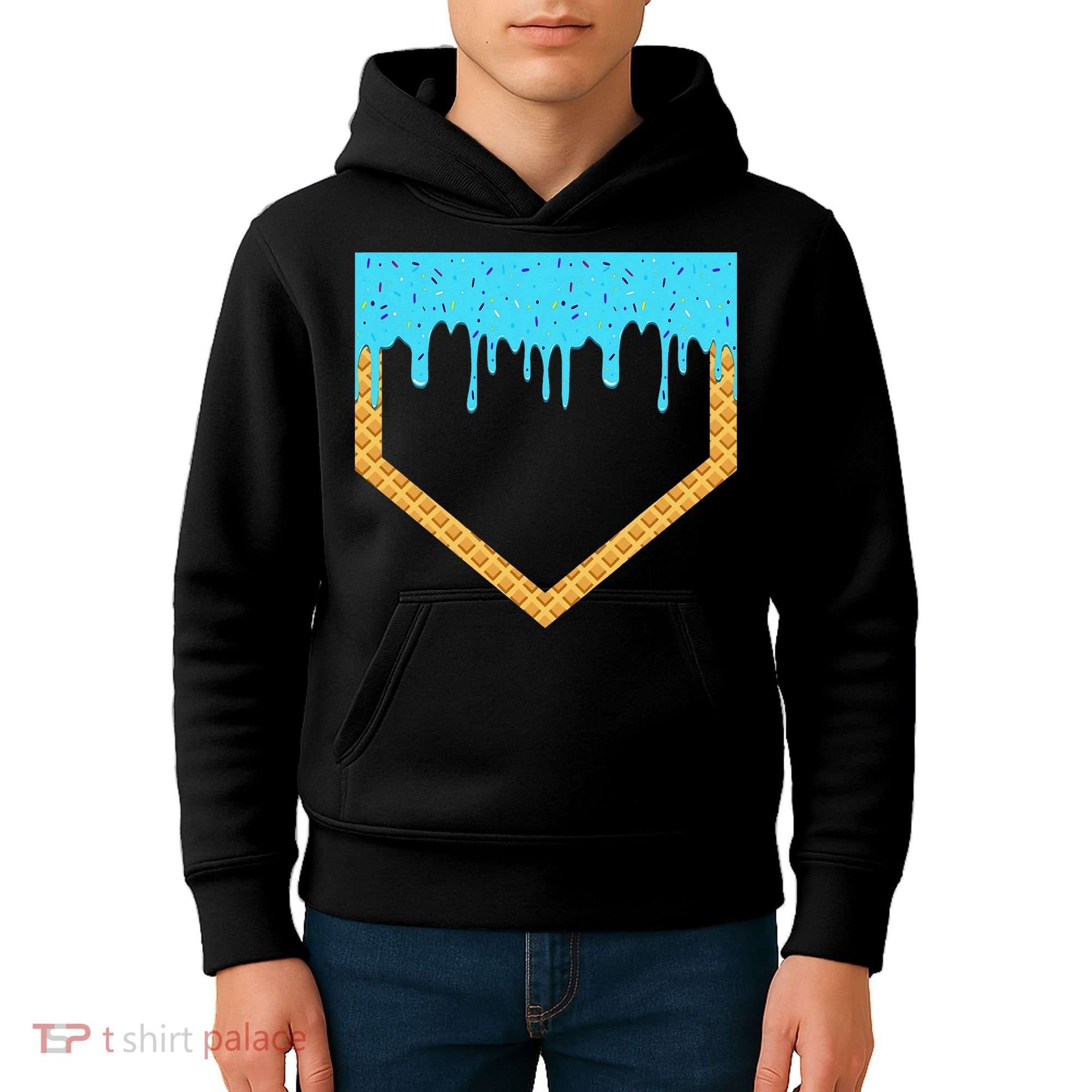 Baseball Ice Cream Dripping Baseball Home Plate Drip Kids Hoodie