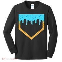 Baseball Ice Cream Dripping Baseball Home Plate Drip Kids Long Sleeve Shirt thumb 0