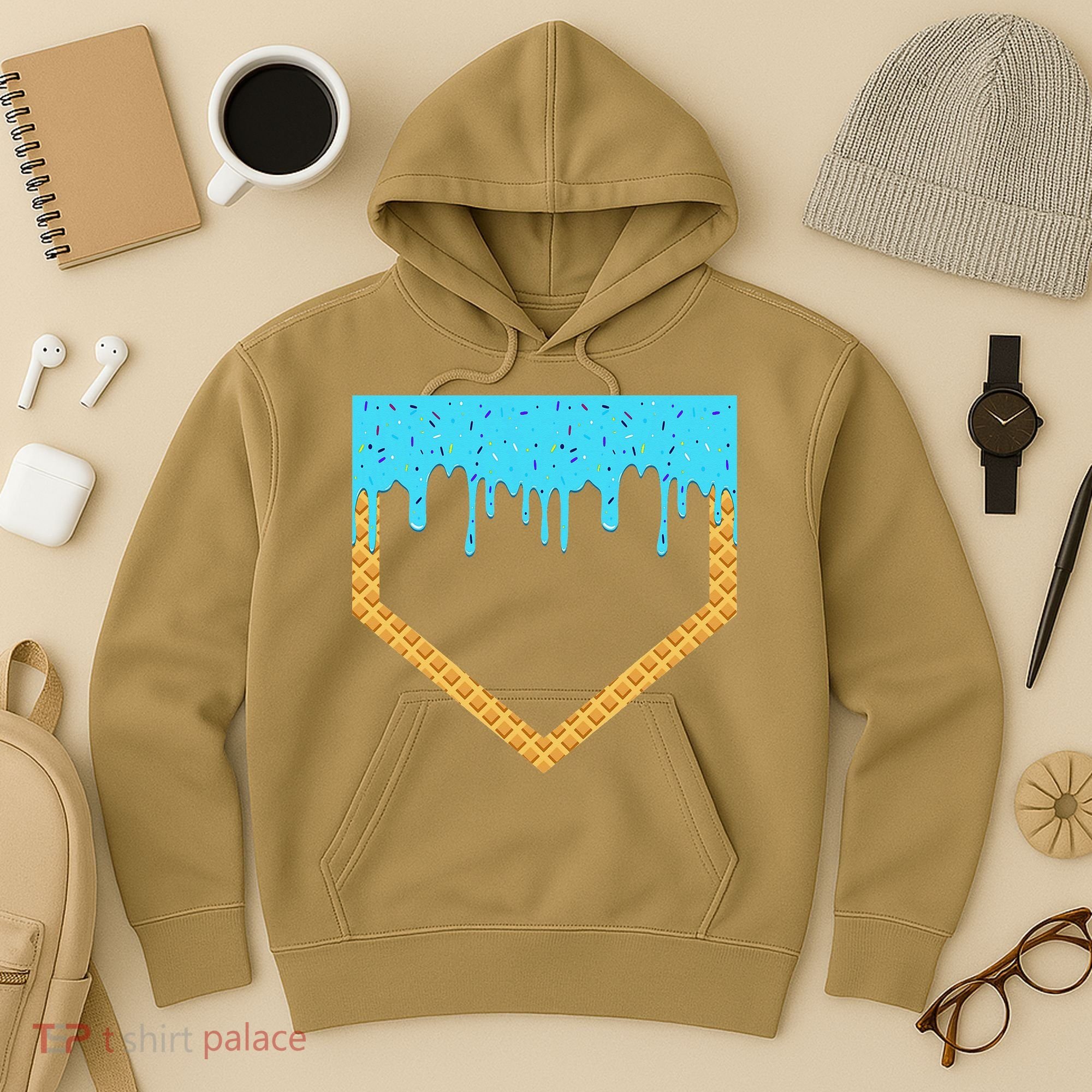Baseball Ice Cream Dripping Baseball Home Plate Drip Hoodie