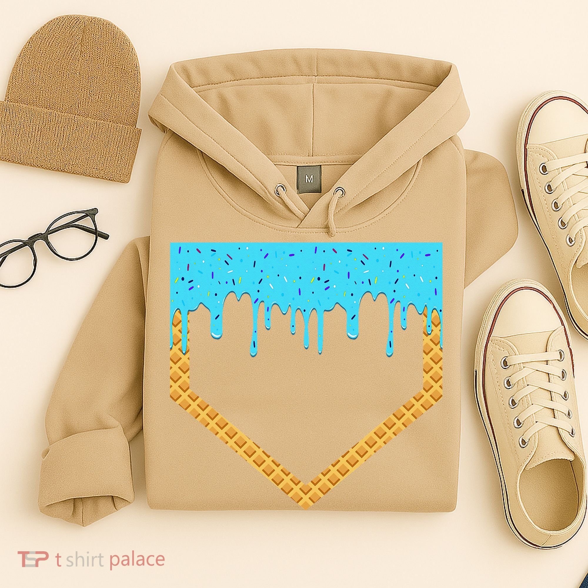 Baseball Ice Cream Dripping Baseball Home Plate Drip Hoodie