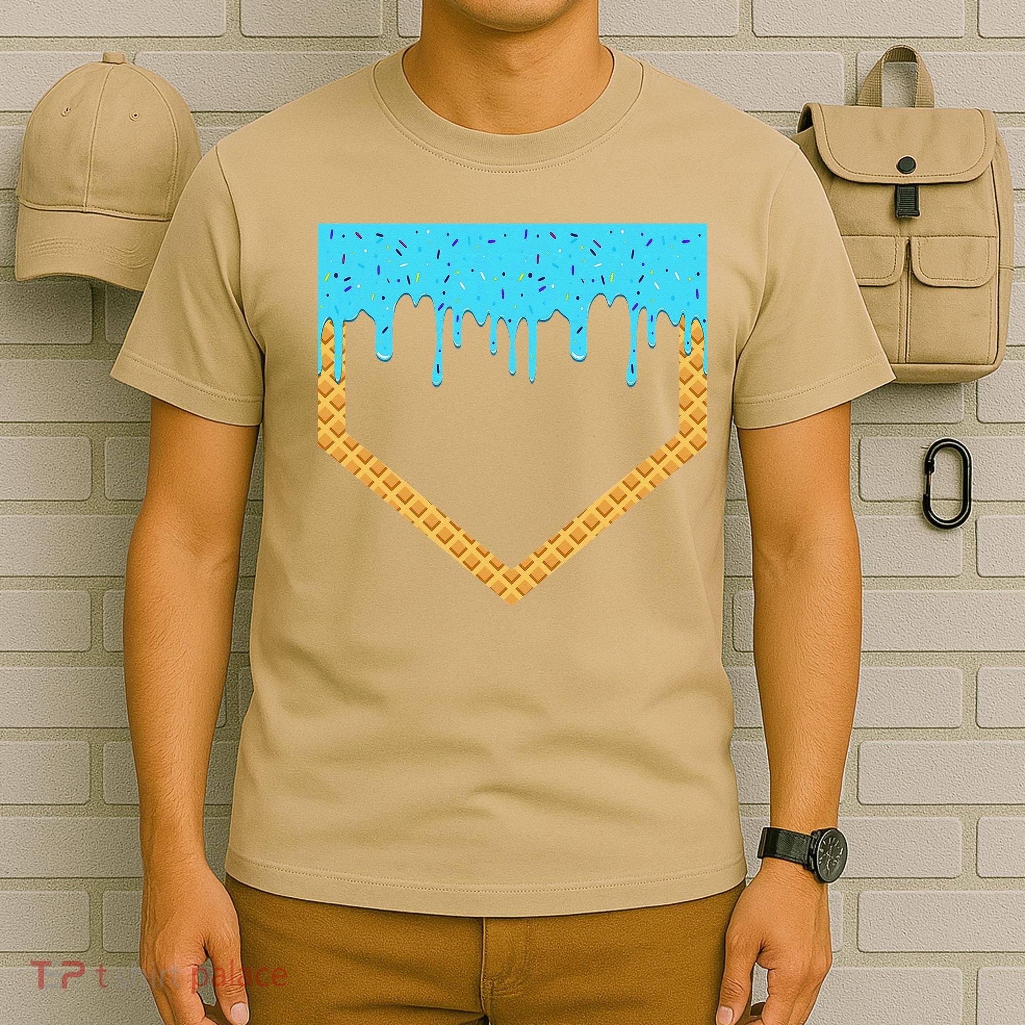 Baseball Ice Cream Dripping Baseball Home Plate Drip T-Shirt