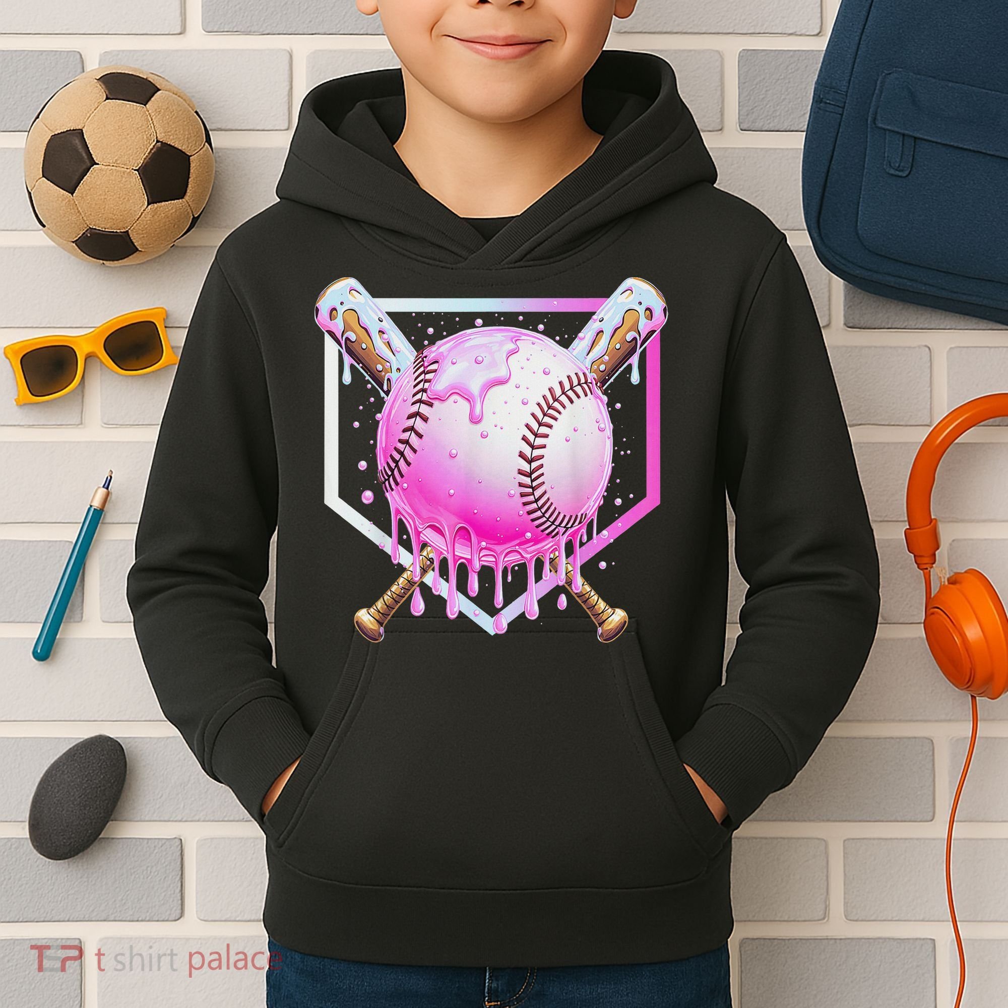 Baseball Ice Cream Home Plate Baseball Lover Kids Hoodie