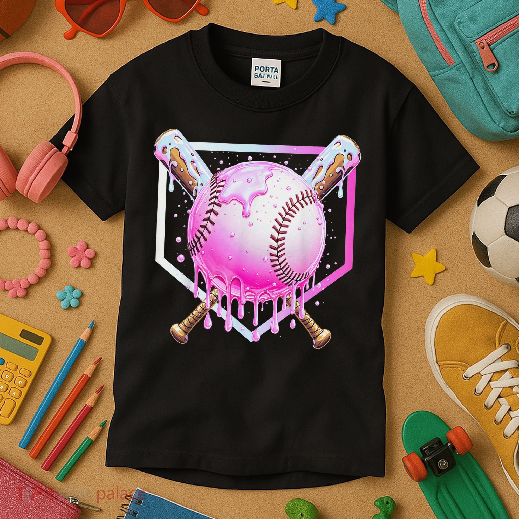 Baseball Ice Cream Home Plate Baseball Lover Kids T-Shirt
