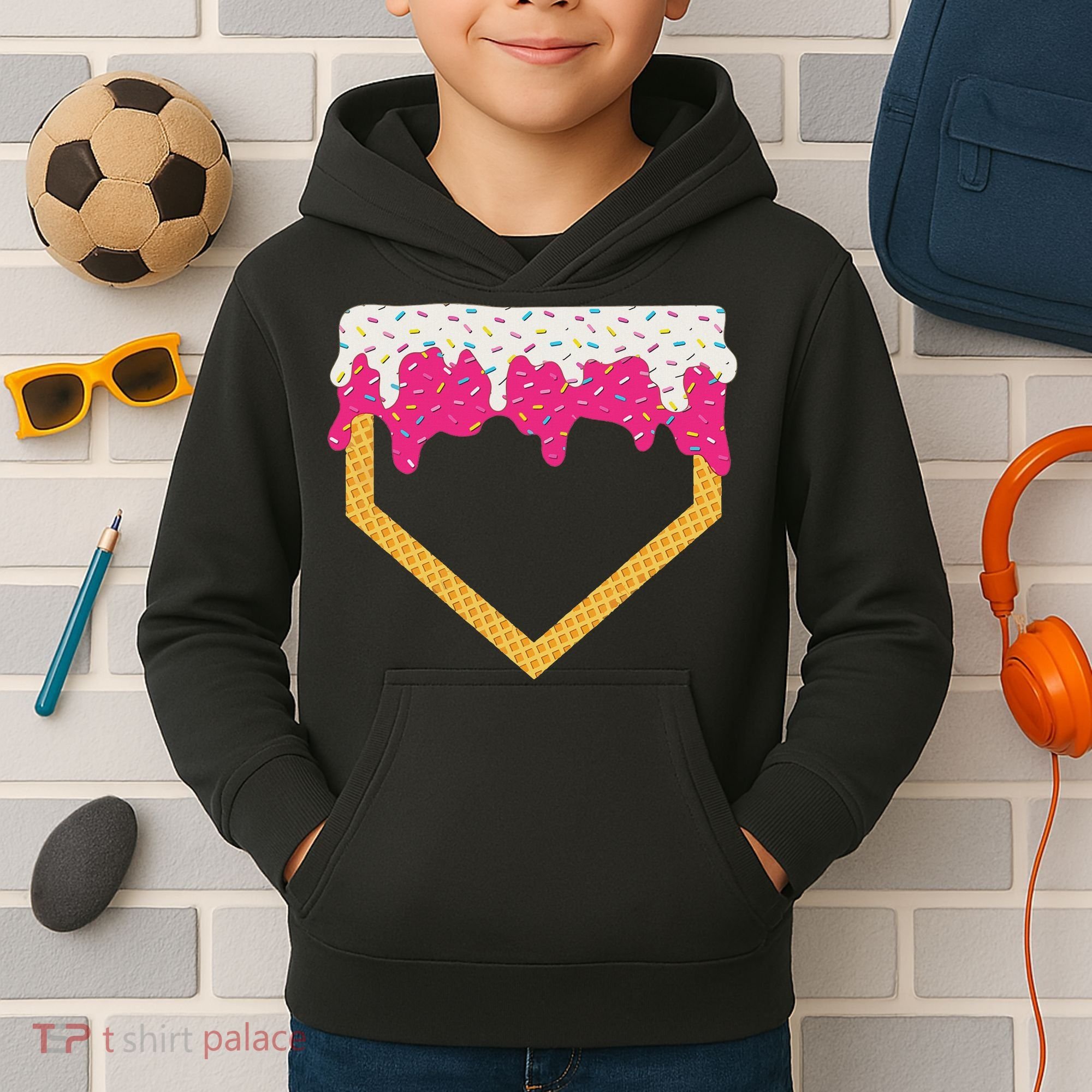 Baseball Ice Cream Dripping Drip Kids Hoodie