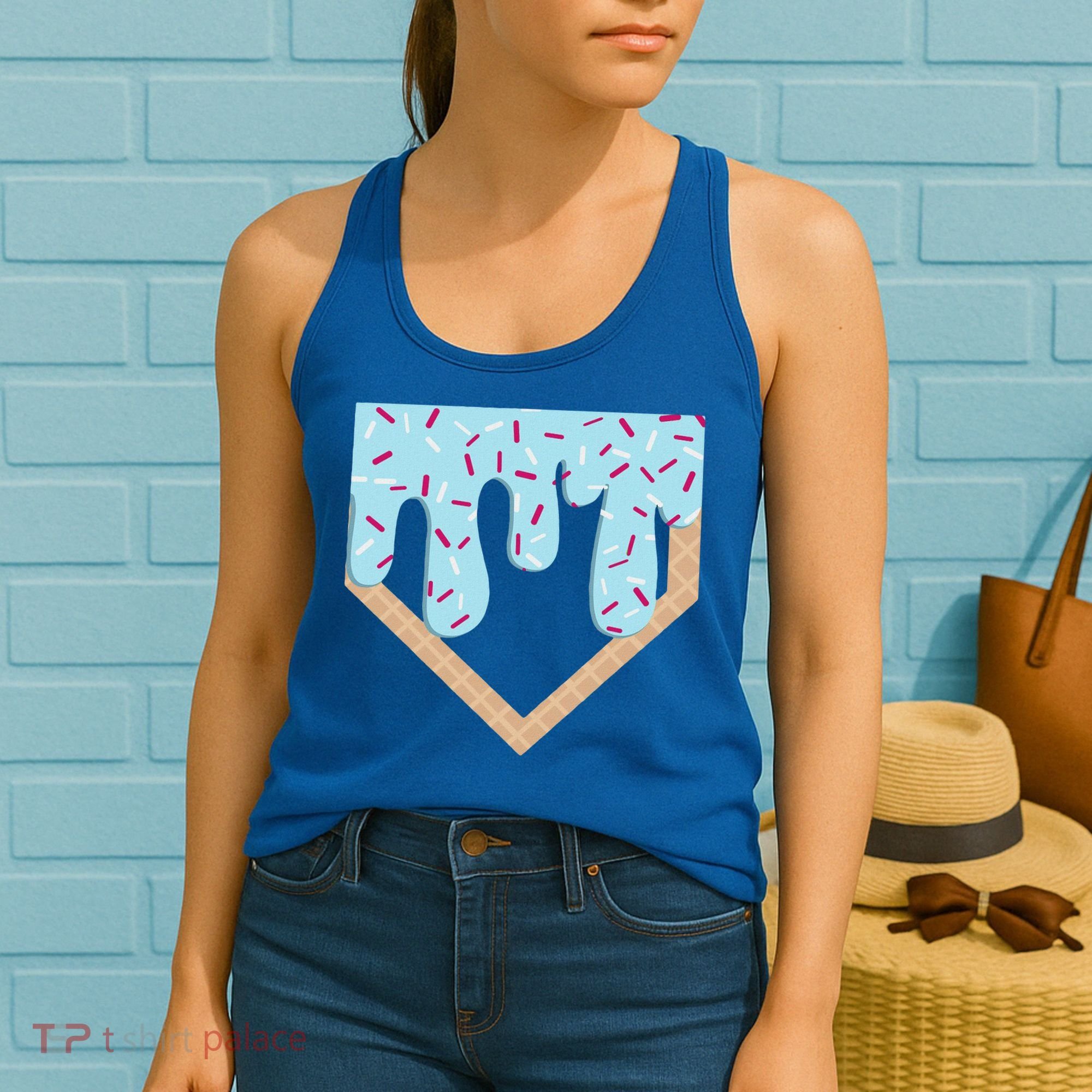 Baseball Ice Cream Dripping Home Plate Drip Women's Tank Top