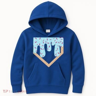 Baseball Ice Cream Dripping Home Plate Drip Kids Hoodie