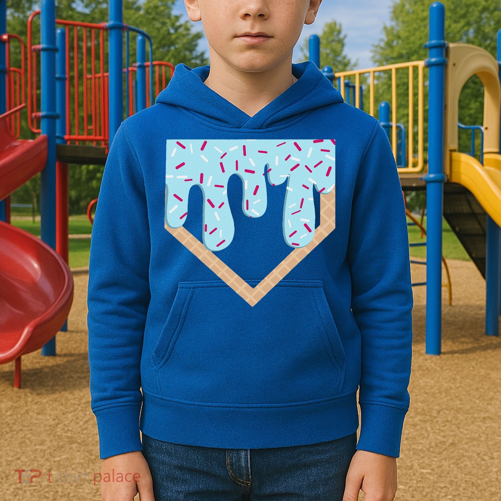 Baseball Ice Cream Dripping Home Plate Drip Kids Hoodie
