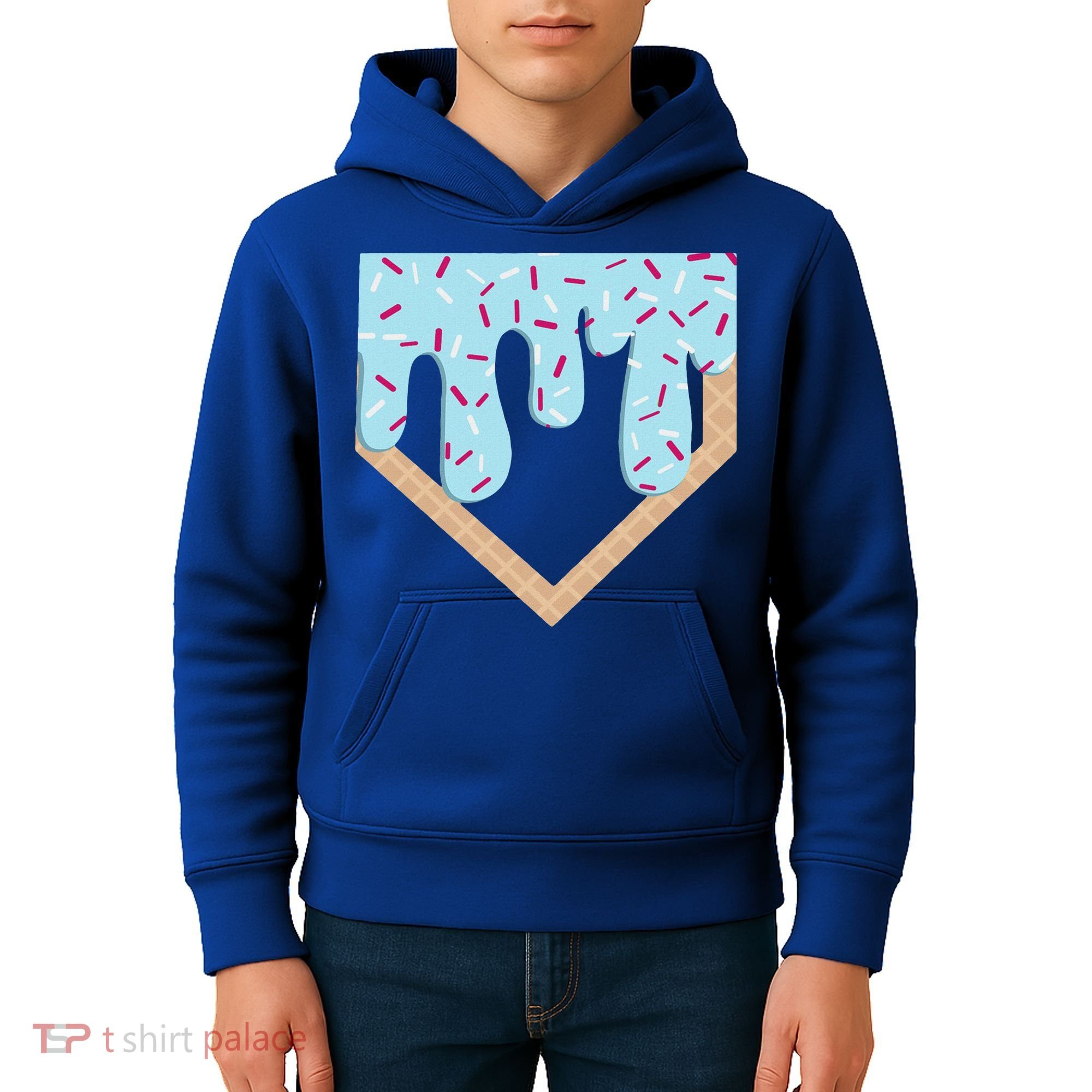 Baseball Ice Cream Dripping Home Plate Drip Kids Hoodie
