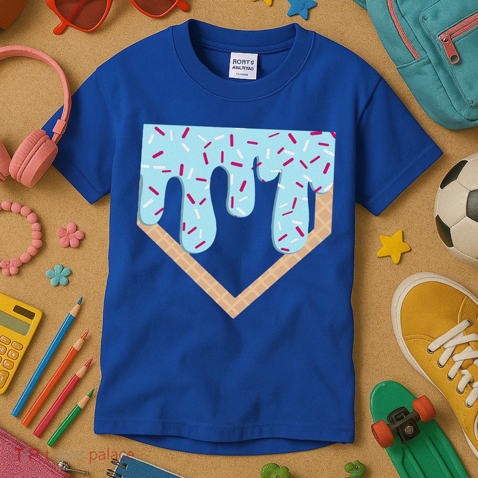 Baseball Ice Cream Dripping Home Plate Drip Kids T-Shirt