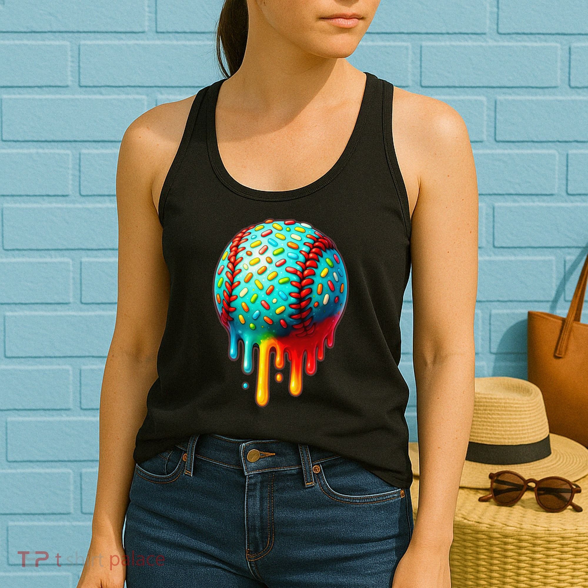 Baseball Ice Cream Dripping Baseball Home Plate Drip Women's Tank Top