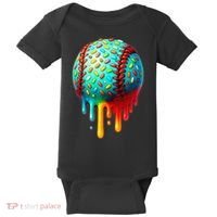 Baseball Ice Cream Dripping Baseball Home Plate Drip Baby Bodysuit thumb 0