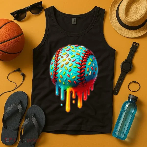 Baseball Ice Cream Dripping Baseball Home Plate Drip Tank Top