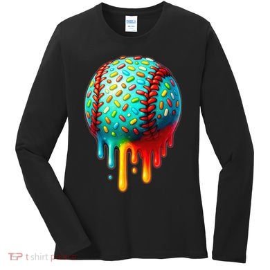Baseball Ice Cream Dripping Baseball Home Plate Drip Women's Long Sleeve Shirt