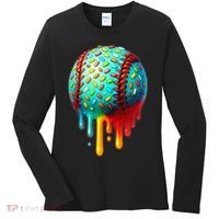 Baseball Ice Cream Dripping Baseball Home Plate Drip Women's Long Sleeve Shirt thumb 0