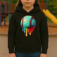 Baseball Ice Cream Dripping Baseball Home Plate Drip Kids Hoodie thumb 3