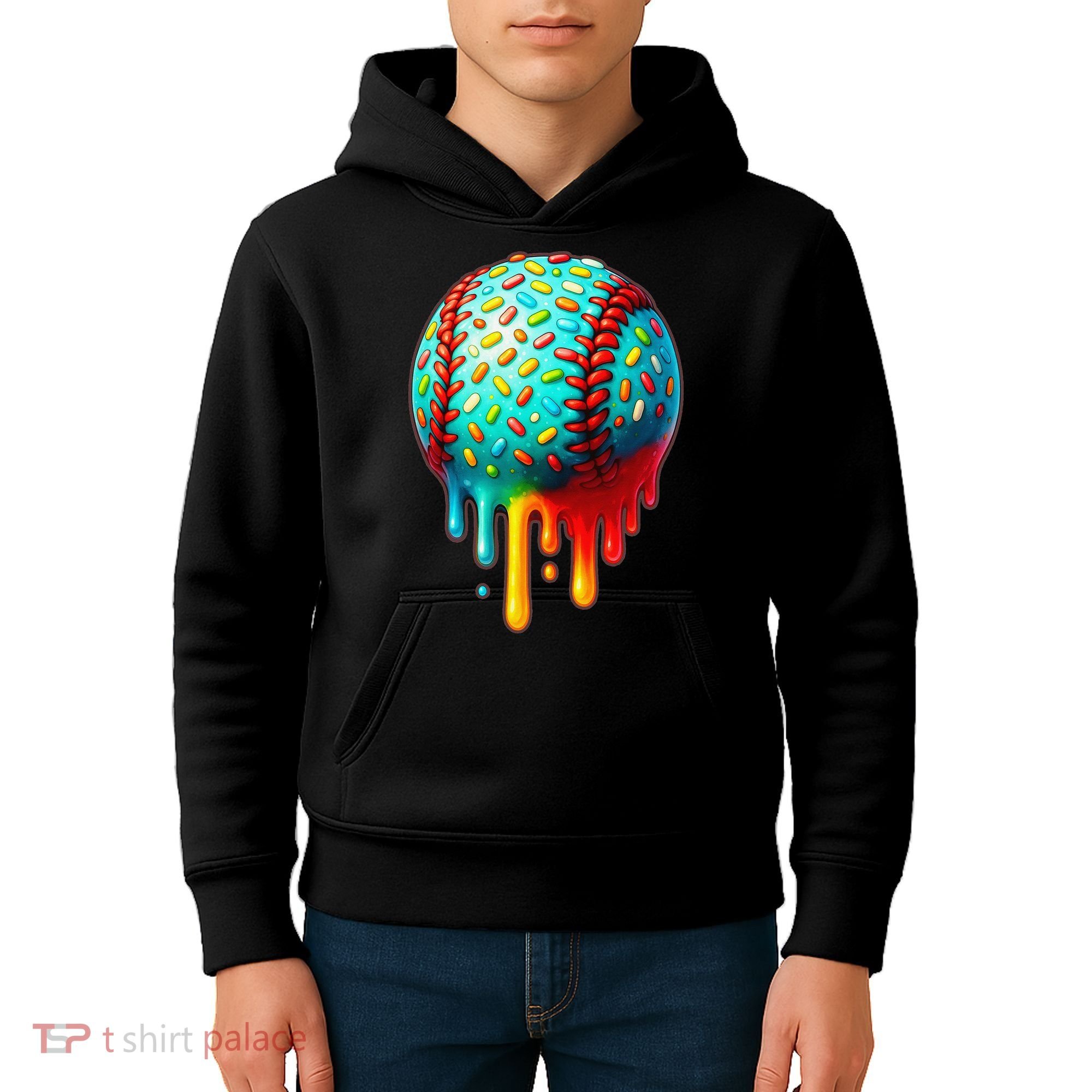Baseball Ice Cream Dripping Baseball Home Plate Drip Kids Hoodie