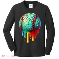 Baseball Ice Cream Dripping Baseball Home Plate Drip Kids Long Sleeve Shirt thumb 0