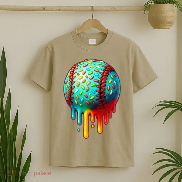 Baseball Ice Cream Dripping Baseball Home Plate Drip T-Shirt