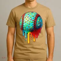 Baseball Ice Cream Dripping Baseball Home Plate Drip T-Shirt thumb 3
