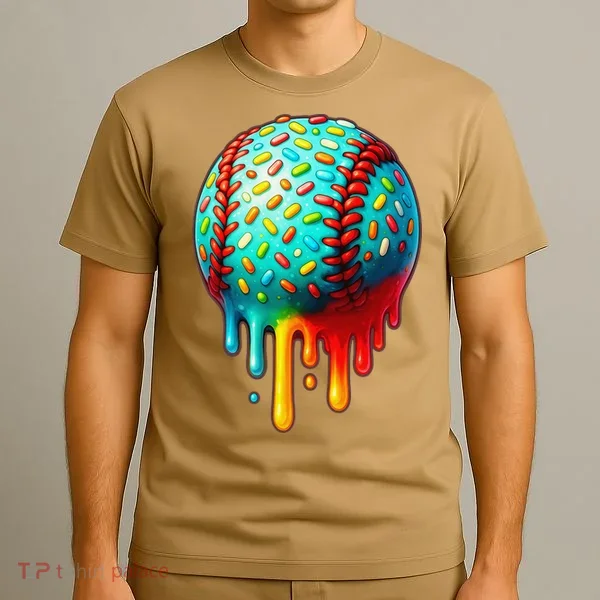 Baseball Ice Cream Dripping Baseball Home Plate Drip T-Shirt