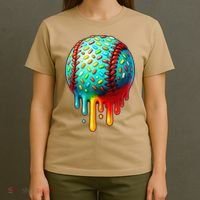 Baseball Ice Cream Dripping Baseball Home Plate Drip T-Shirt thumb 4